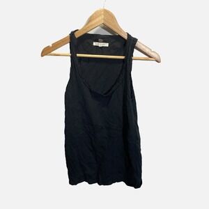 Pure + Good Black Scoop Neck Tank Top Raw Edge Trim Womens Size XS